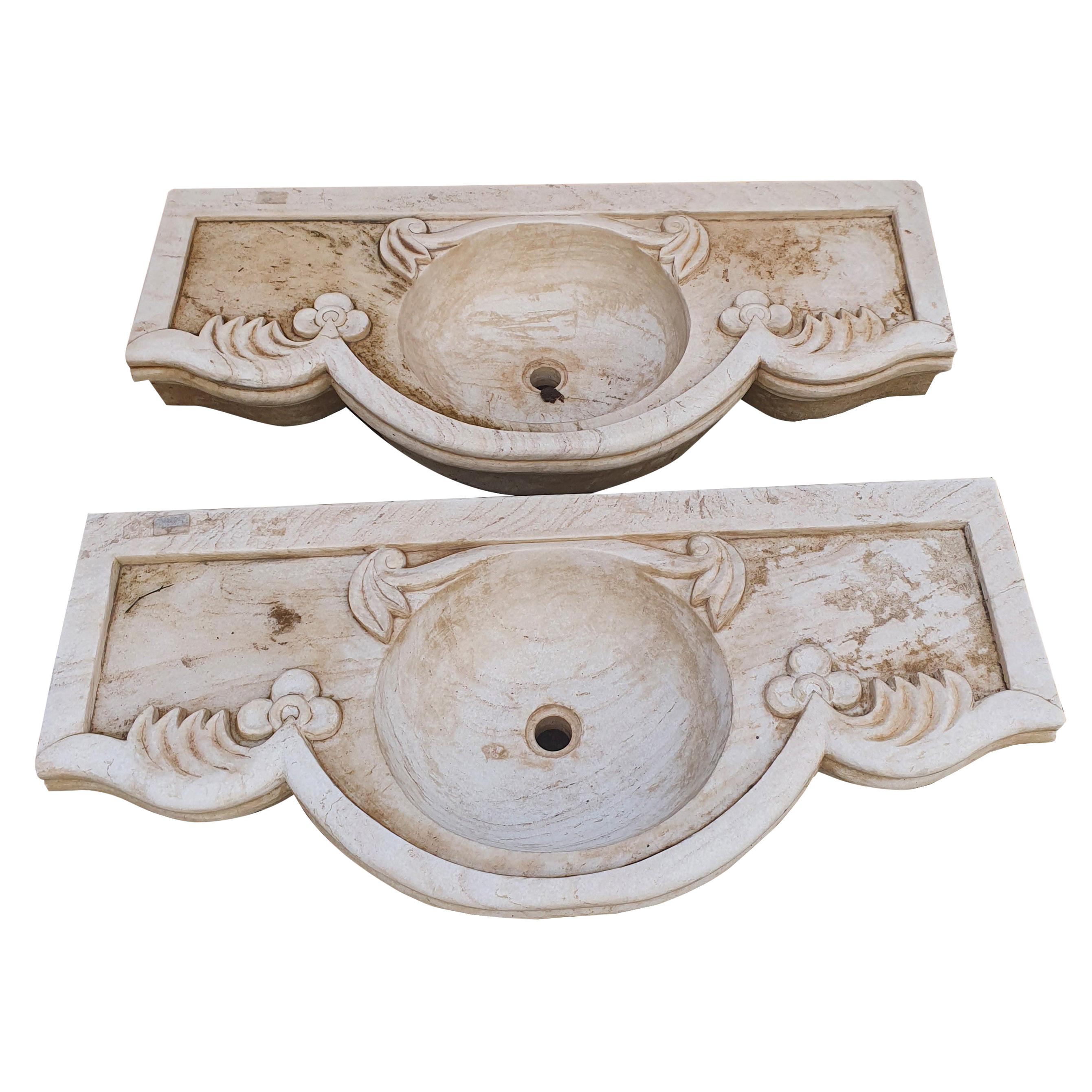 19th Century Pair of Classical Carved Marble Stone Sink Basin