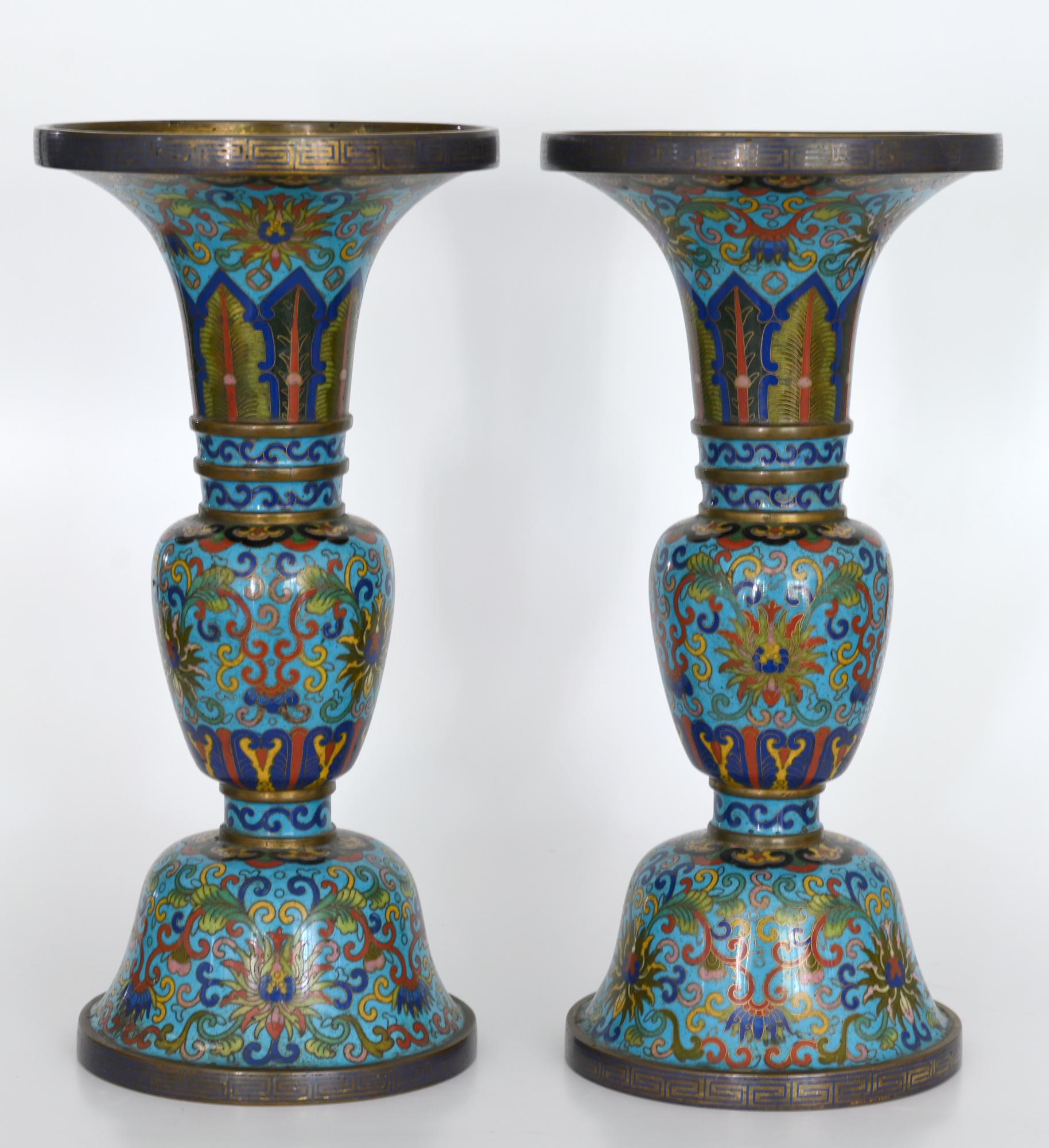 Enamel  19th Century Pair of Cloisonné Vases, China