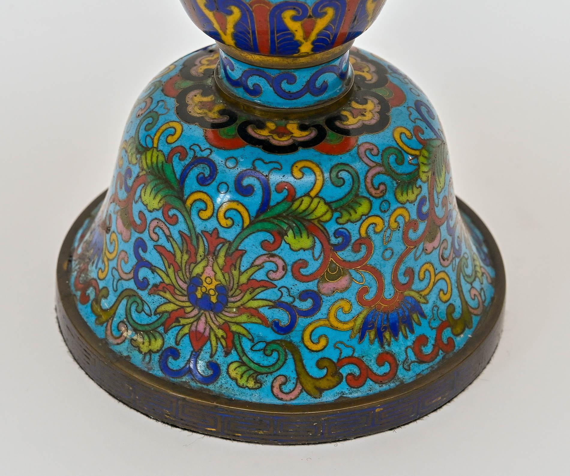 19th Century Pair of Cloisonnè Vases with Later Worked Electrification For Sale 4