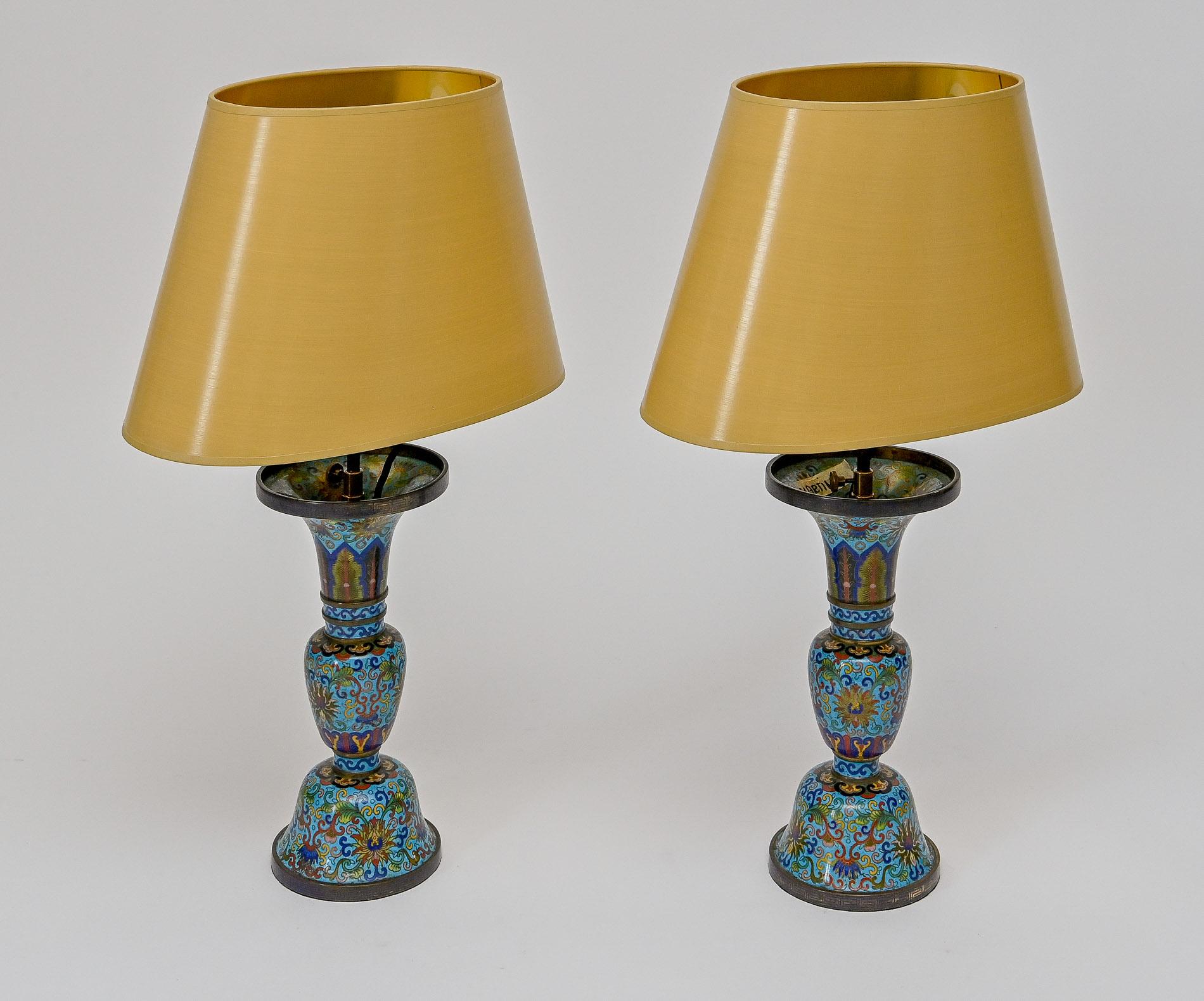 19th Century Pair of Cloisonnè Vases with Later Worked Electrification For Sale 5