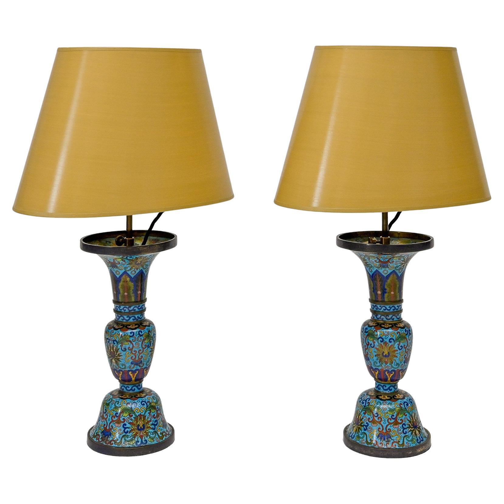19th Century Pair of Cloisonnè Vases with Later Worked Electrification For Sale