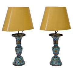 19th Century Pair of Cloisonnè Vases with Later Worked Electrification