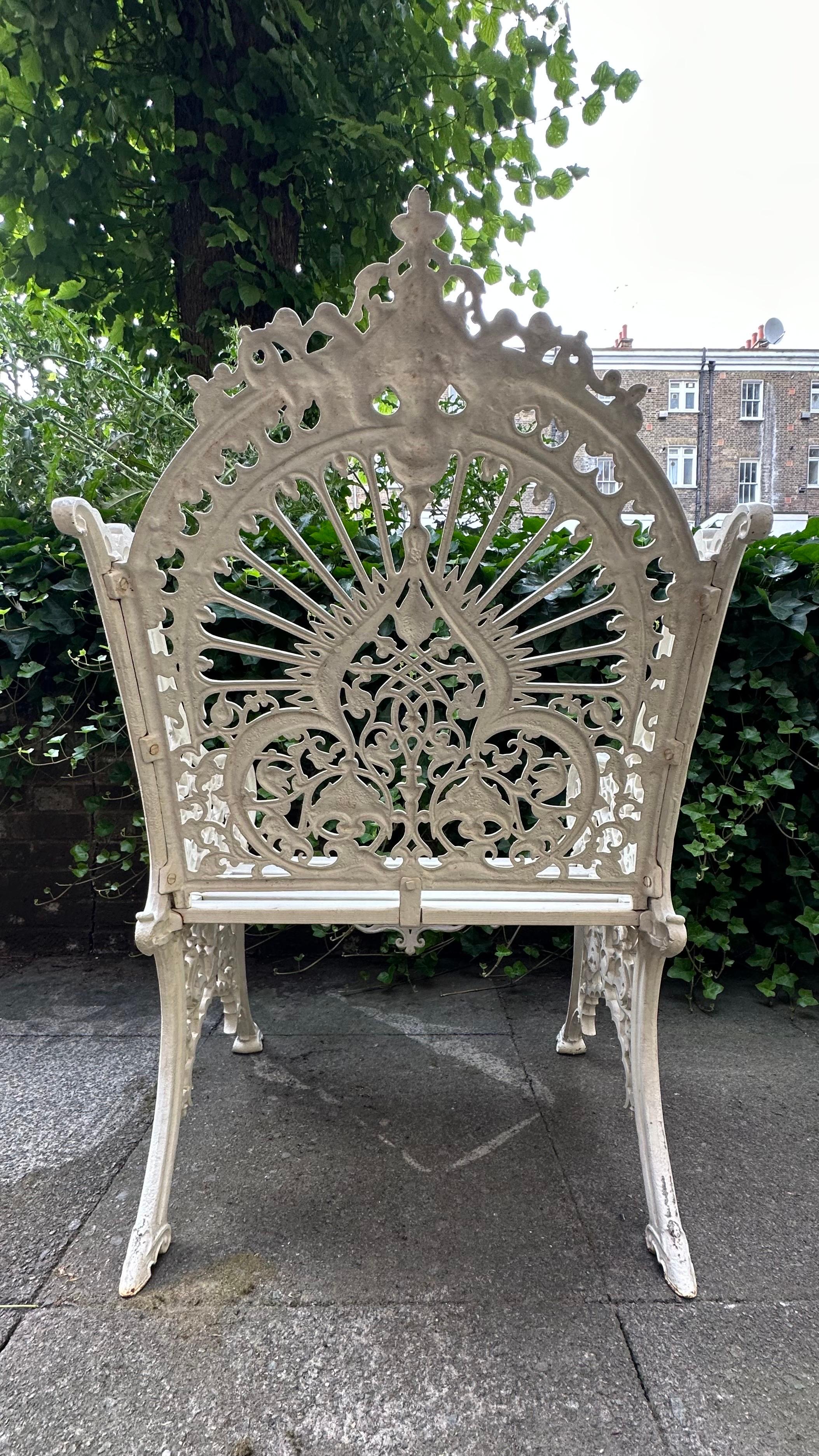 British Original Coalbrookdale Peacock Chairs design mark 90928 & stamped year 1853. For Sale