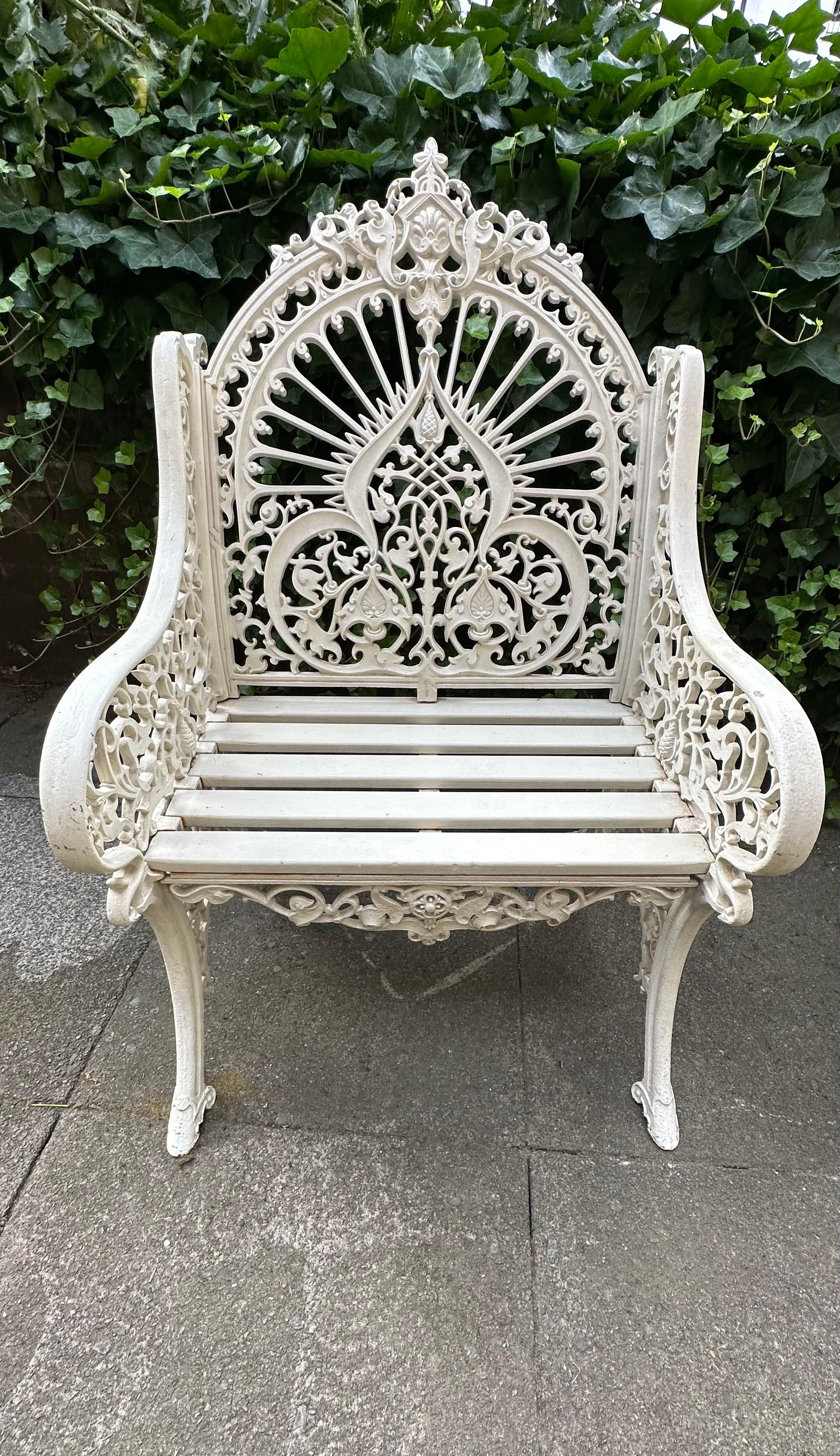 Iron Original Coalbrookdale Peacock Chairs design mark 90928 & stamped year 1853. For Sale