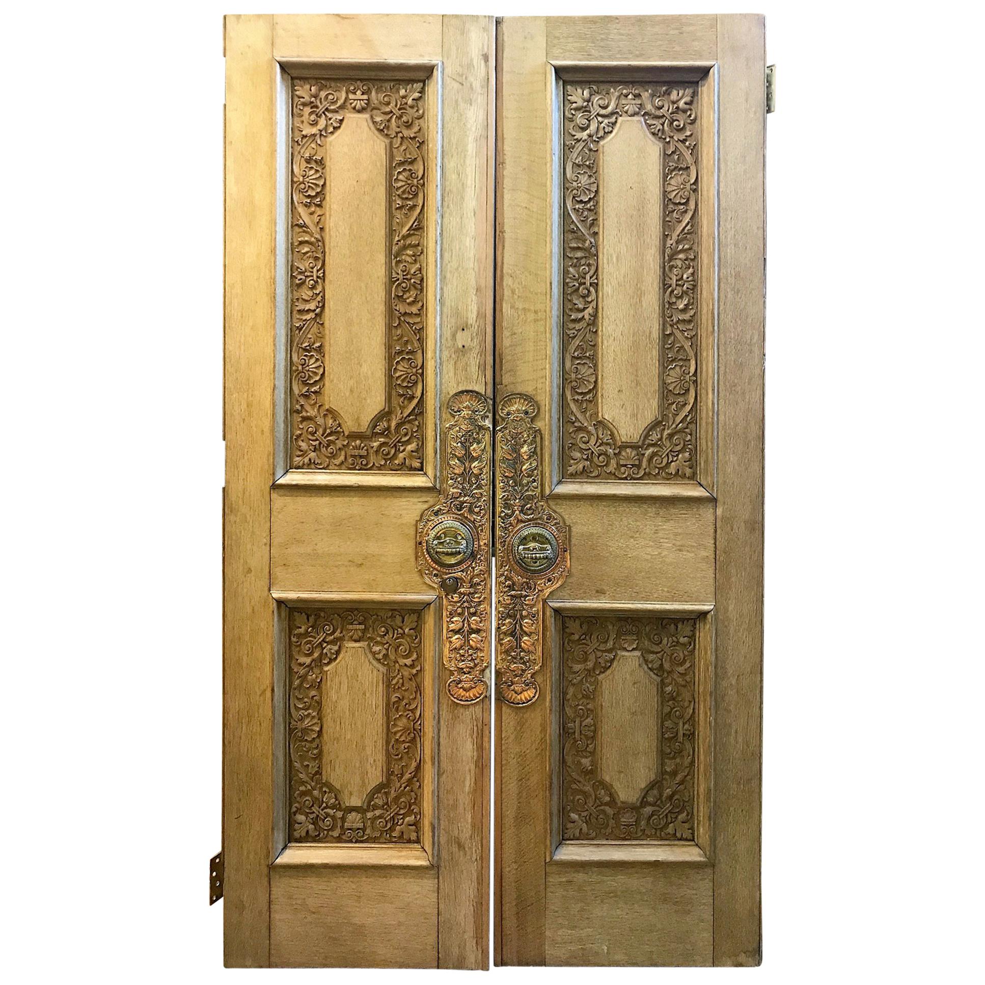 19th Century Pair of Continental Carved Oak Doors