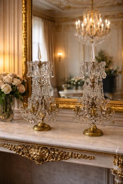 19th century Pair of Crystal and Bronze French Louis XVI Style, 1890s
