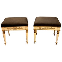 19th Century Pair of Danish Carved and Painted Benches