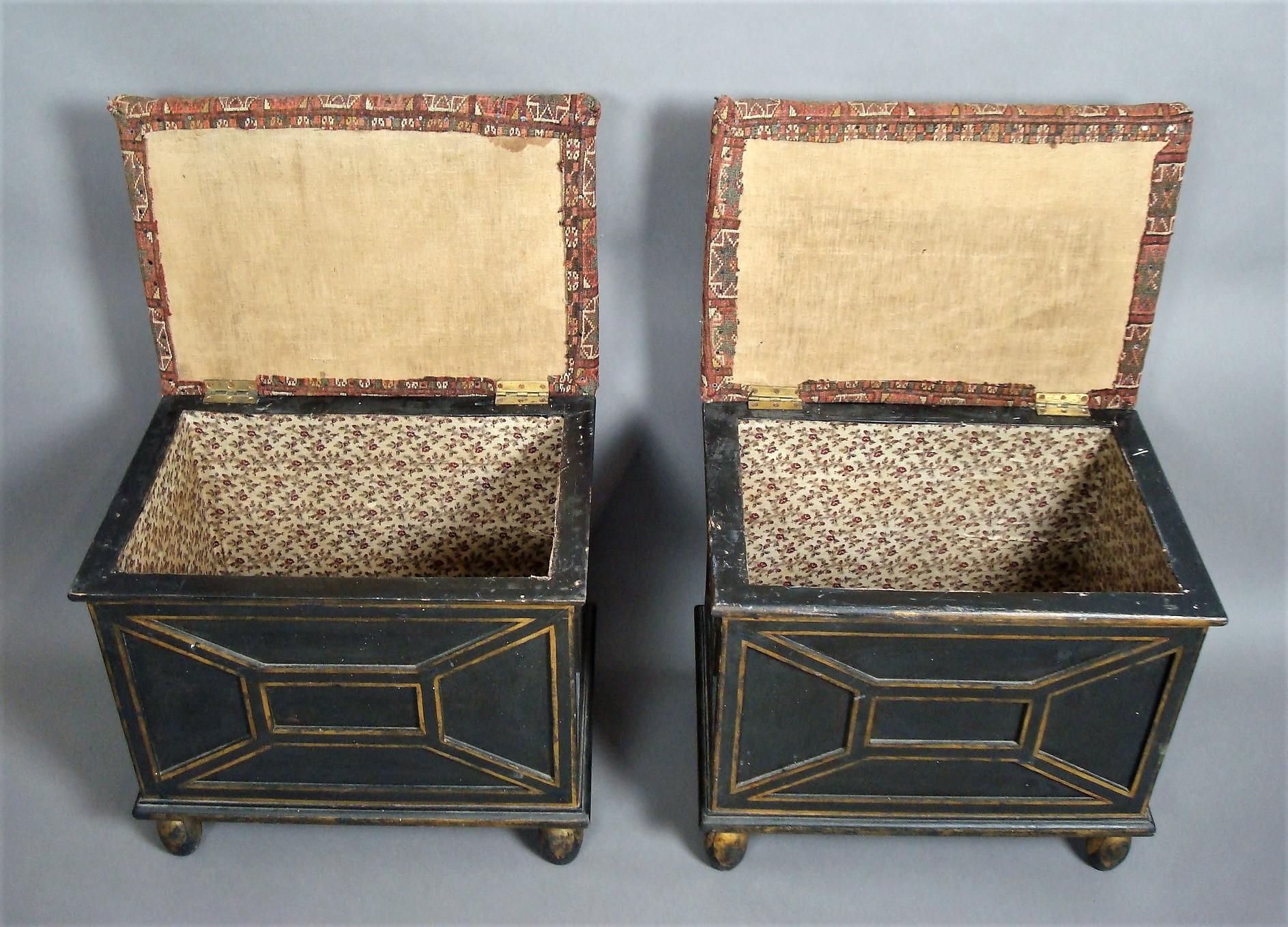 English 19th Century Pair of Decorated Box Stools