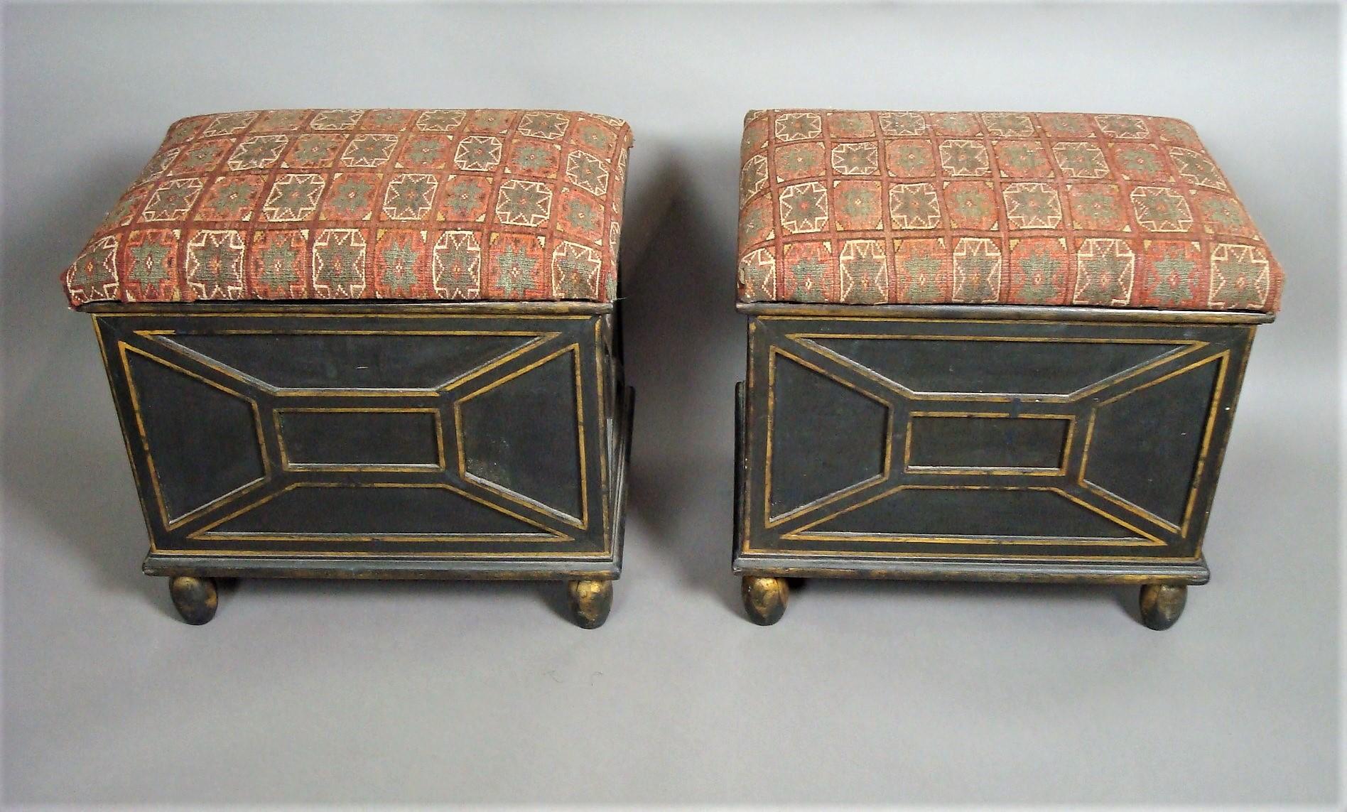 19th Century Pair of Decorated Box Stools In Good Condition In Moreton-in-Marsh, Gloucestershire