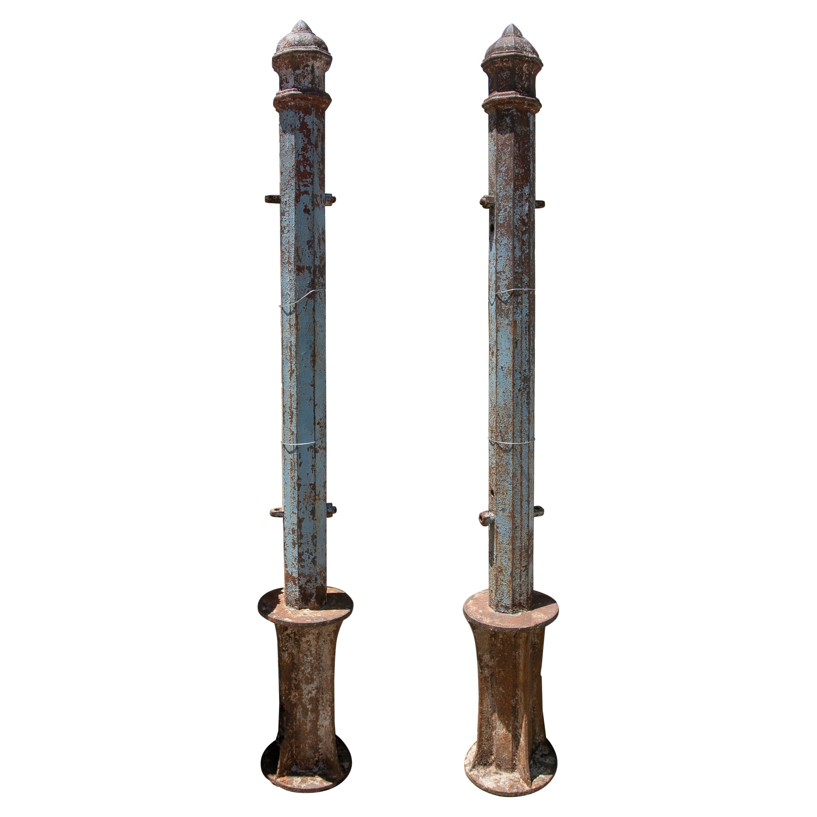 Coppia di colonne decorative in ghisa del XIX secolo con il loro dipinto originale in vendita
