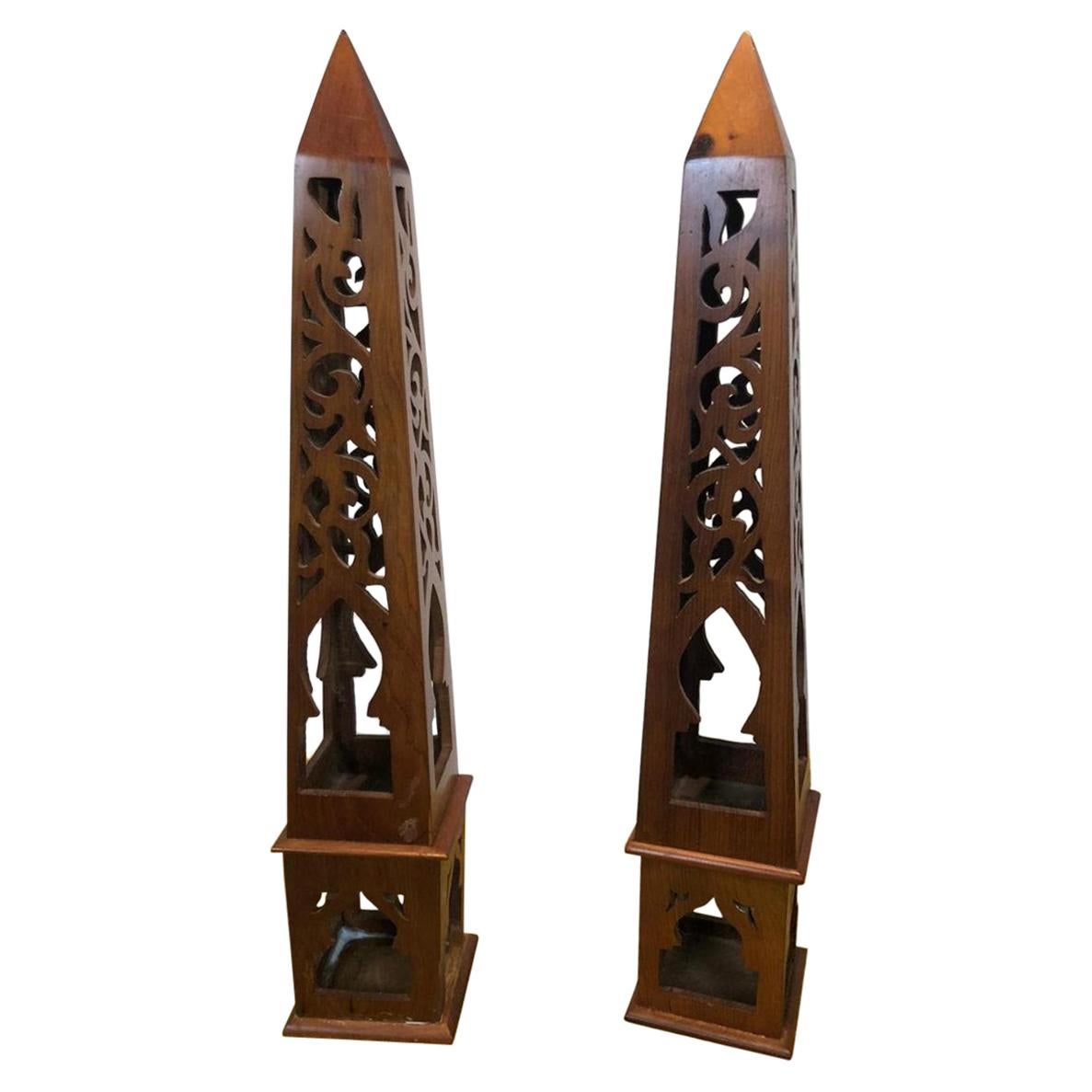 19th Century Pair of Decorative Obelisks in Solid Cherry