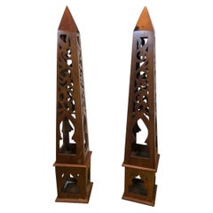 19th Century Pair of Decorative Obelisks in Solid Cherry
