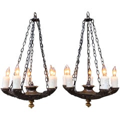 19th Century Pair of Directoire Bronze Chandeliers