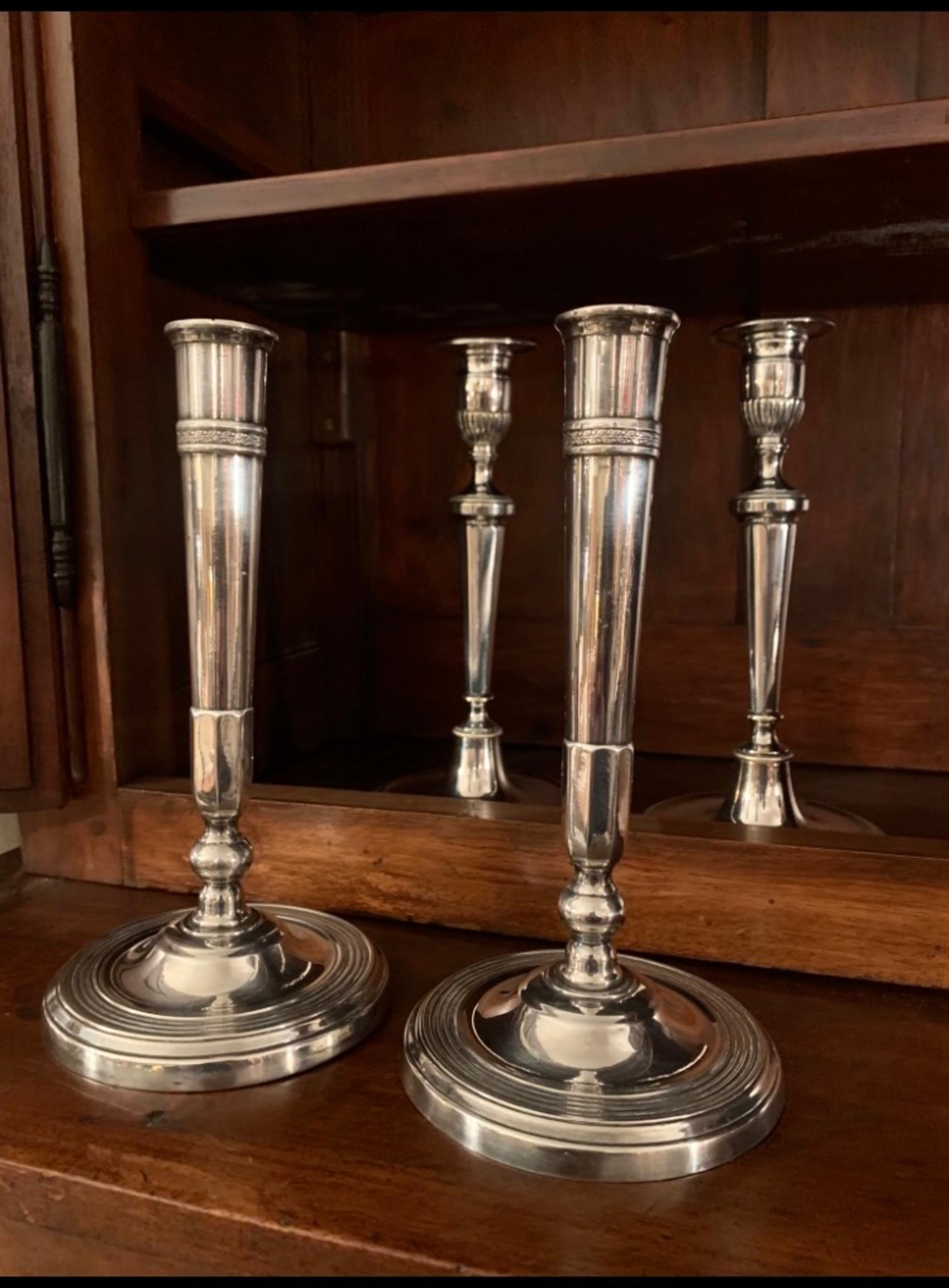 19th Century Pair of Directoire Silver metal
 Bronze Directoire Candlesticks For Sale 10