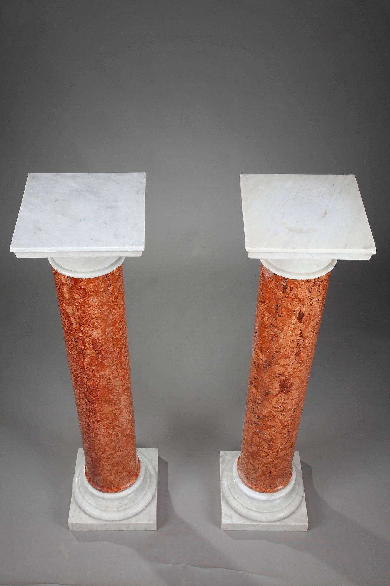 French 19th Century Pair of Doric Columns in Red Verona Marble