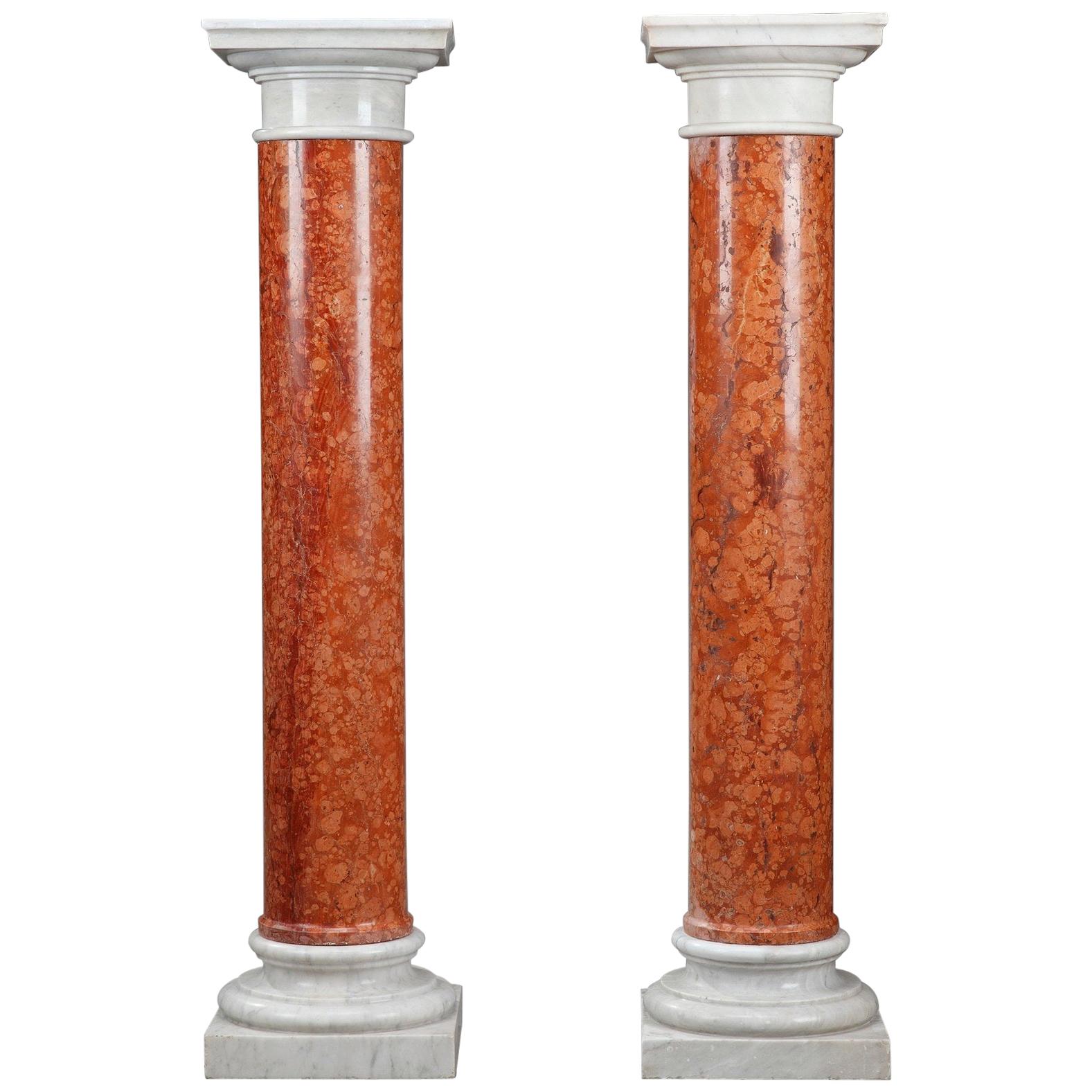19th Century Pair of Doric Columns in Red Verona Marble