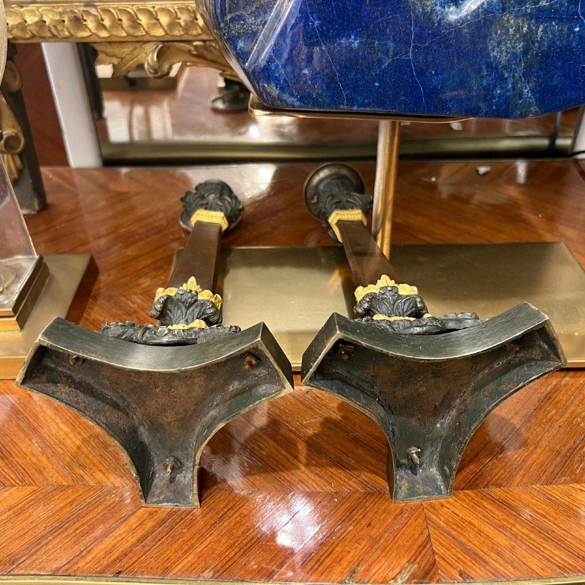 19th Century Pair of Double Patina Bronze Candlesticks  In Good Condition For Sale In NICE, FR