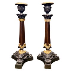 Antique 19th Century Pair of Double Patina Bronze Candlesticks 