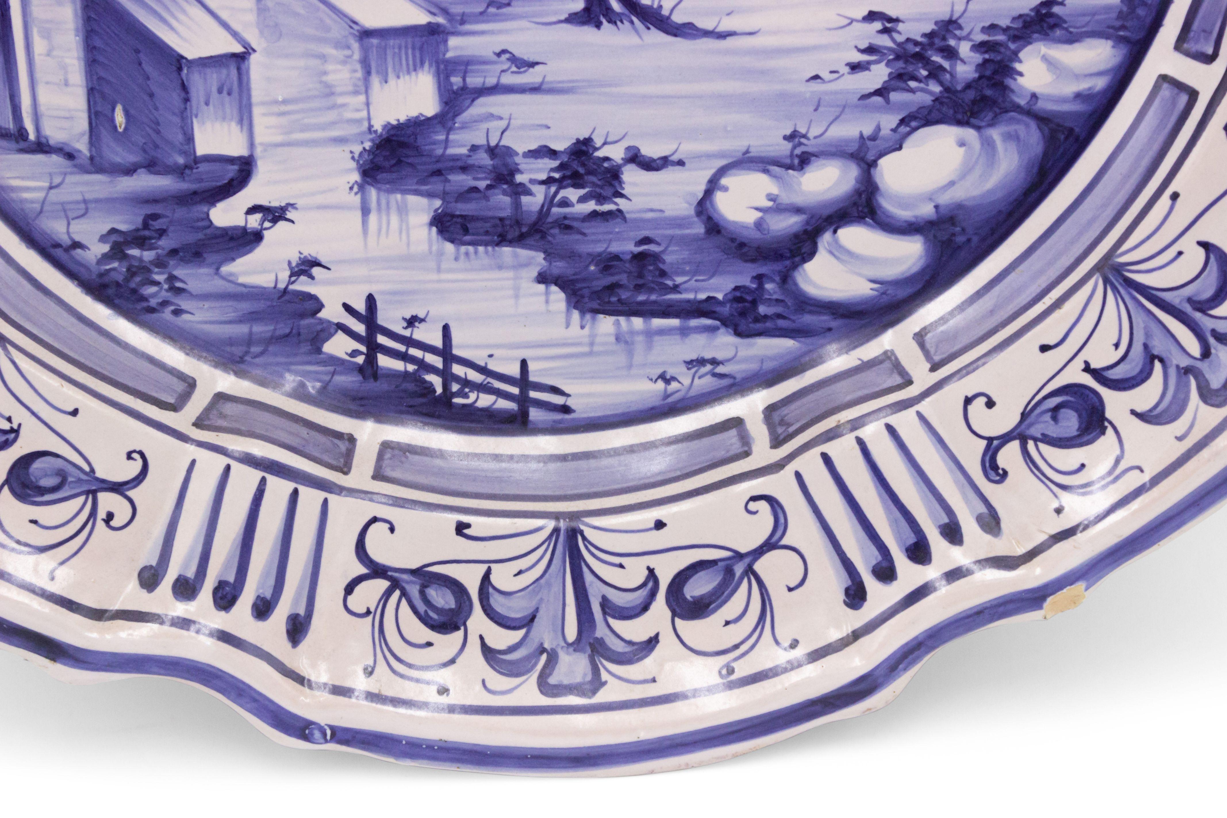 19th Century Pair of Dutch Delft Scene Porcelain Wall Plaques For Sale 2