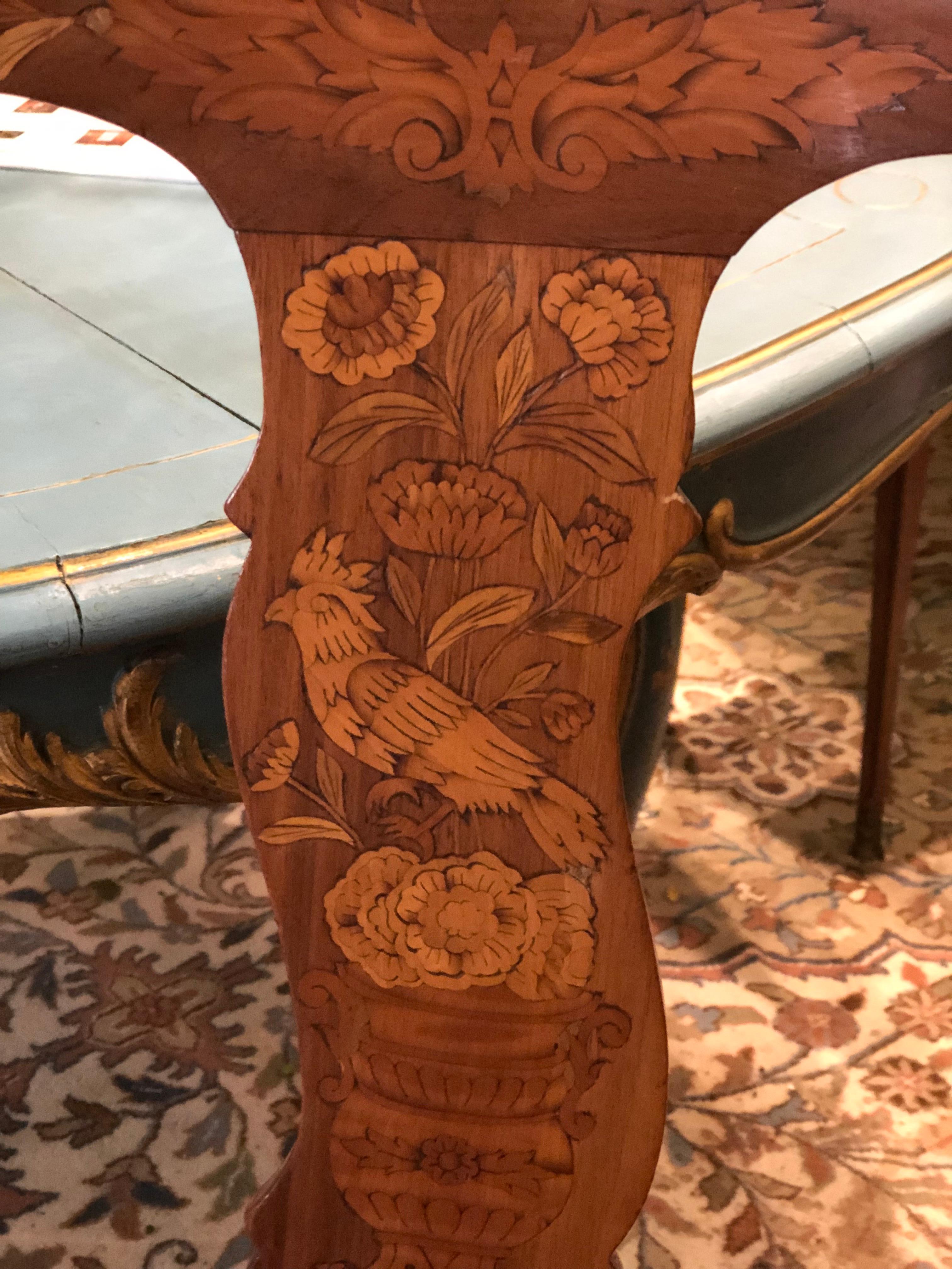 19th Century Pair of Dutch Inlaid Wood Chairs with Flower Motifs and Birds For Sale 4