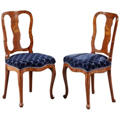 19th Century Pair of Dutch Inlaid Wood Chairs with Flower Motifs and Birds