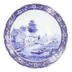 Antique 19th Century Pair of Dutch Porcelain Landscape Charger Plates