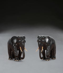19th Century Pair of Ebony Elephants