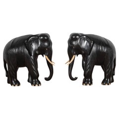19th Century Pair of Ebony Elephants