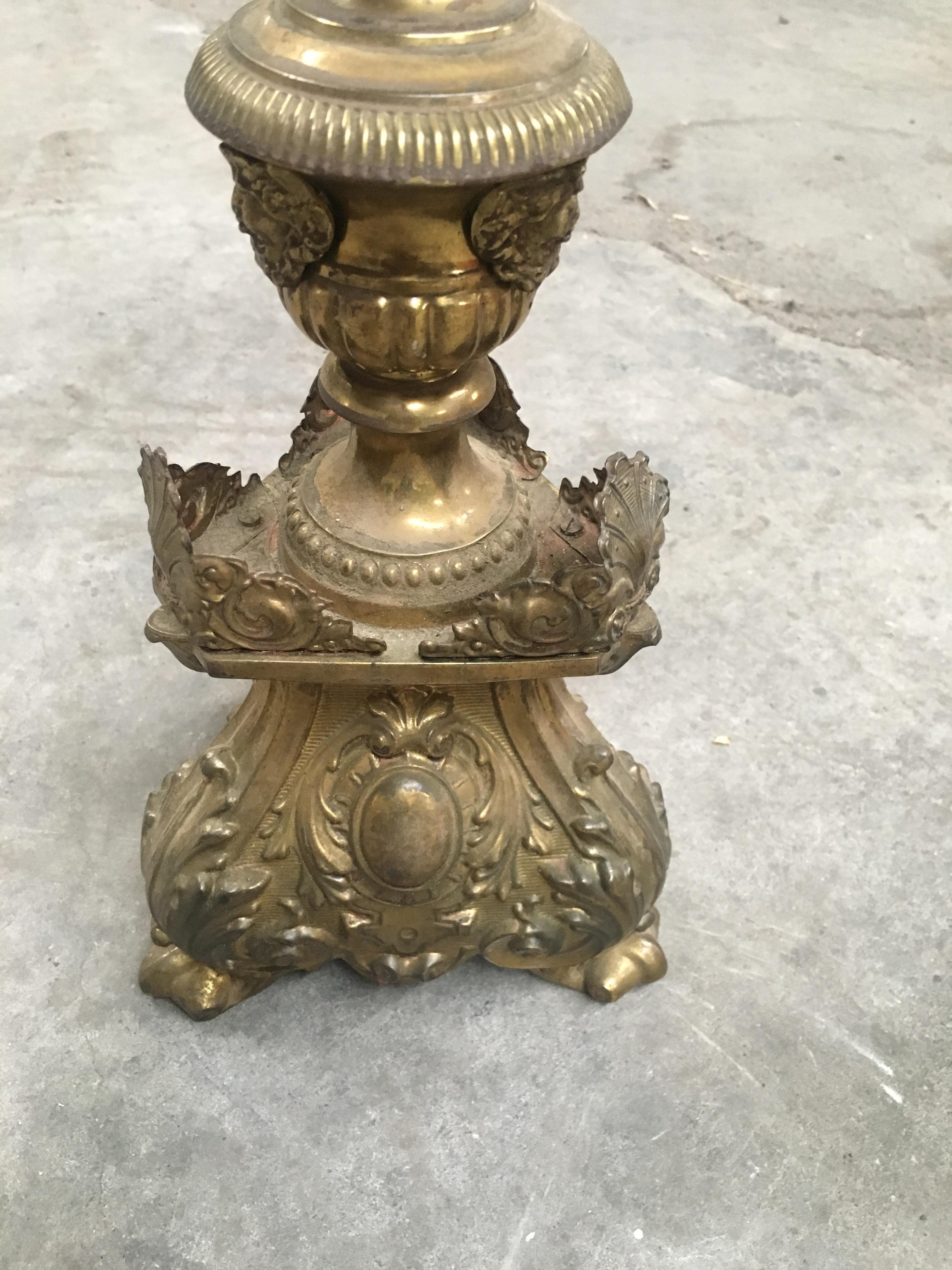 19th Century Pair of Ecclesiastic Brass Candleholder, 1890s For Sale 4