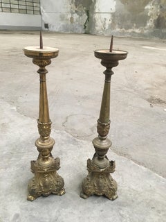 19th Century Pair of Ecclesiastic Brass Candleholder, 1890s