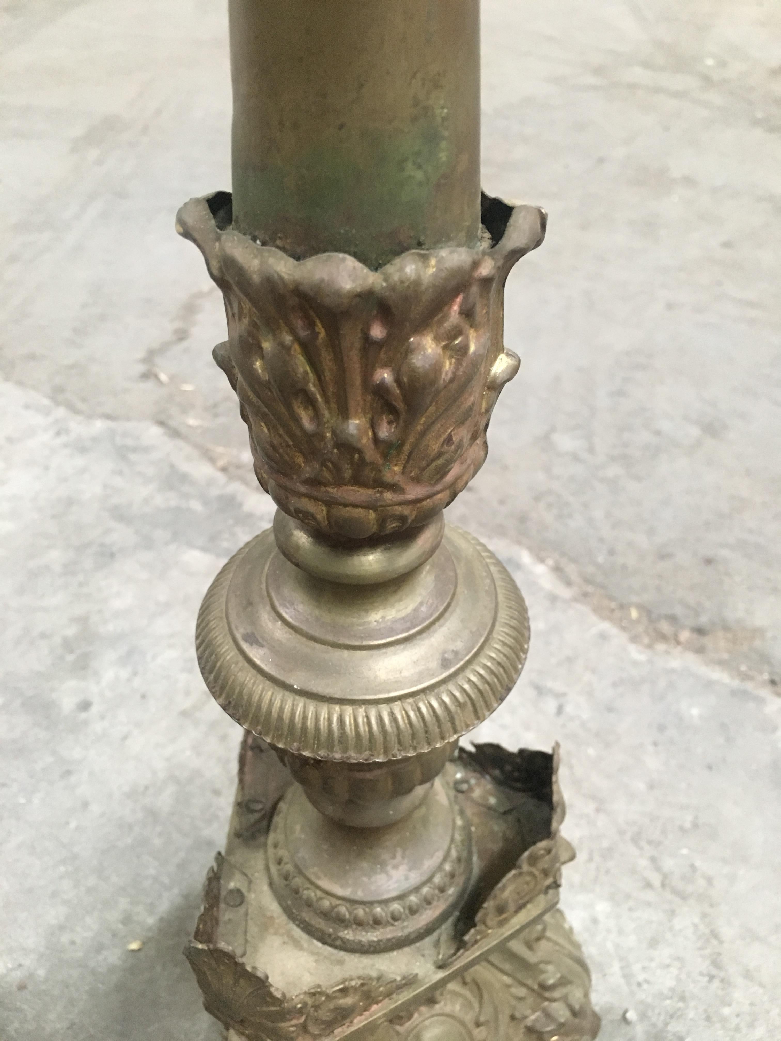 19th Century Pair of Ecclesiastic Brass Candleholder, 1890s For Sale 1