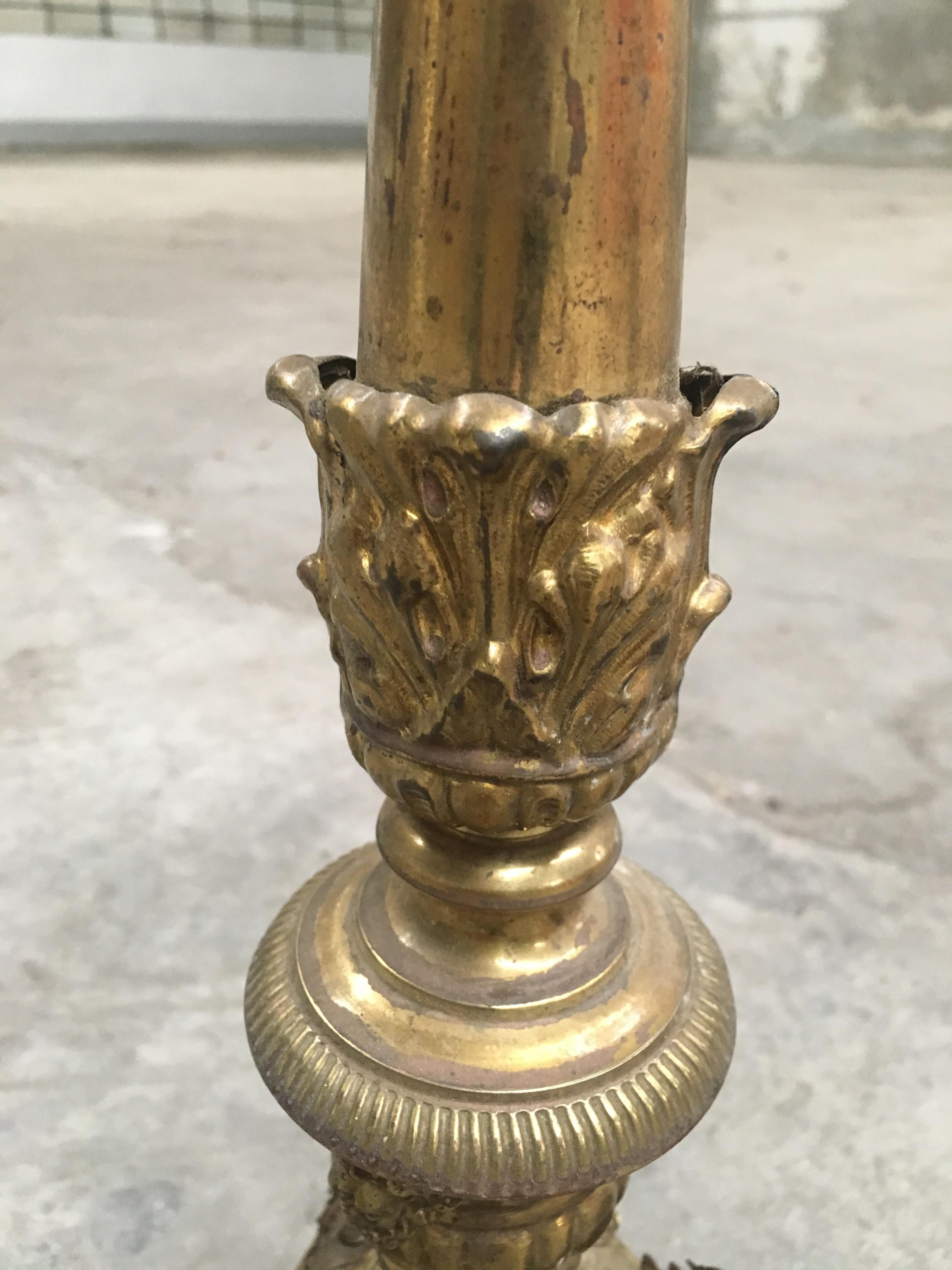19th Century Pair of Ecclesiastic Brass Candleholder, 1890s For Sale 2