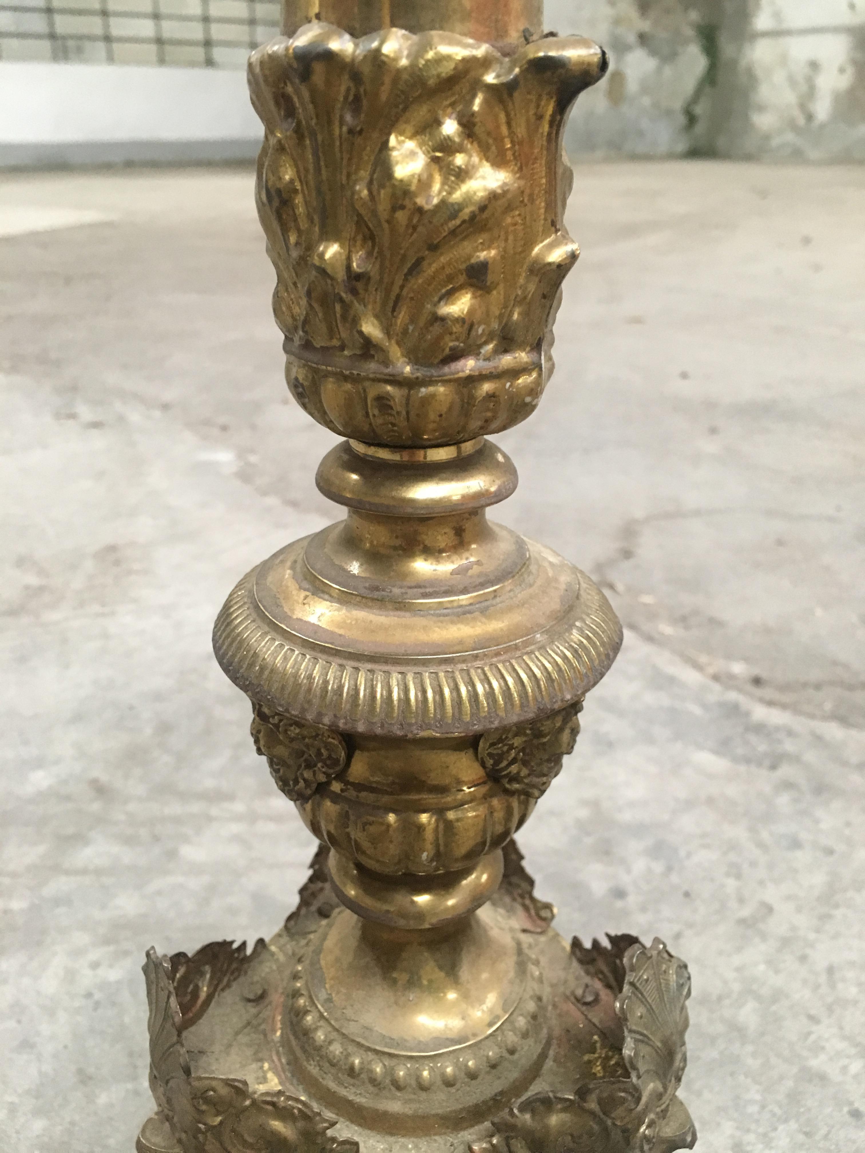 19th Century Pair of Ecclesiastic Brass Candleholder, 1890s For Sale 3