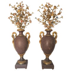 19th Century Pair of Egyptian Porphyry Vases and Vessels Porcelain Gilded Bronze