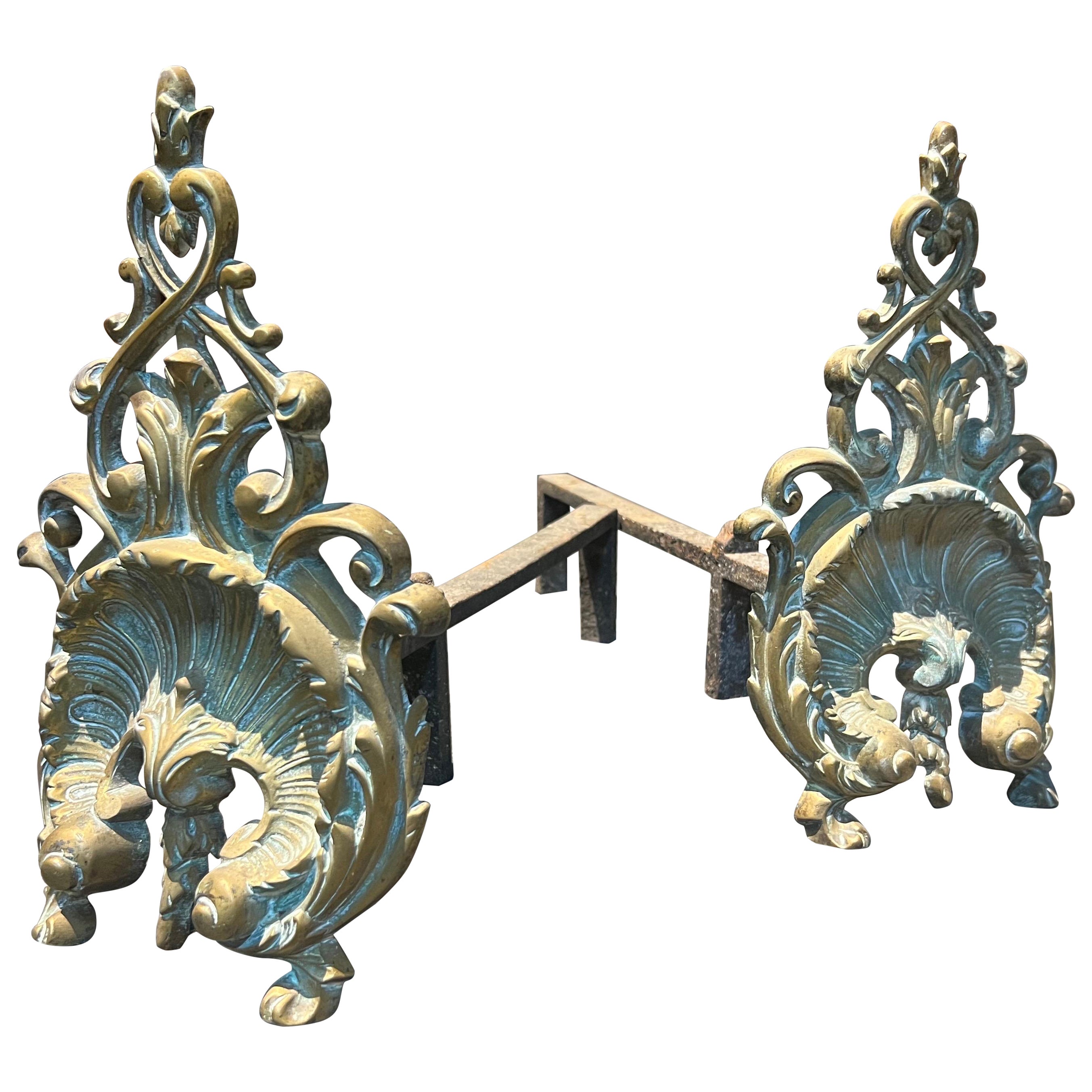 19th Century Pair of Elegant Louis XV Style Fireplace Dogs For Sale