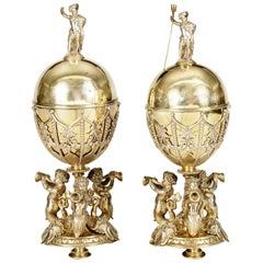 19th Century Pair of Elkington & Company Silver Plated Lidded Chalices