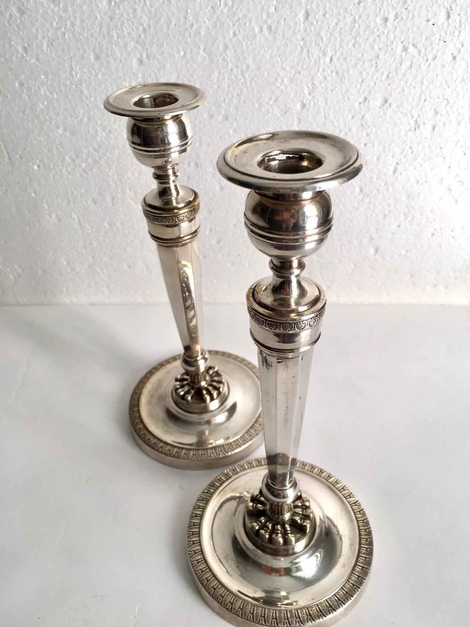 Bronze 19th Century Pair of Empire Candlesticks