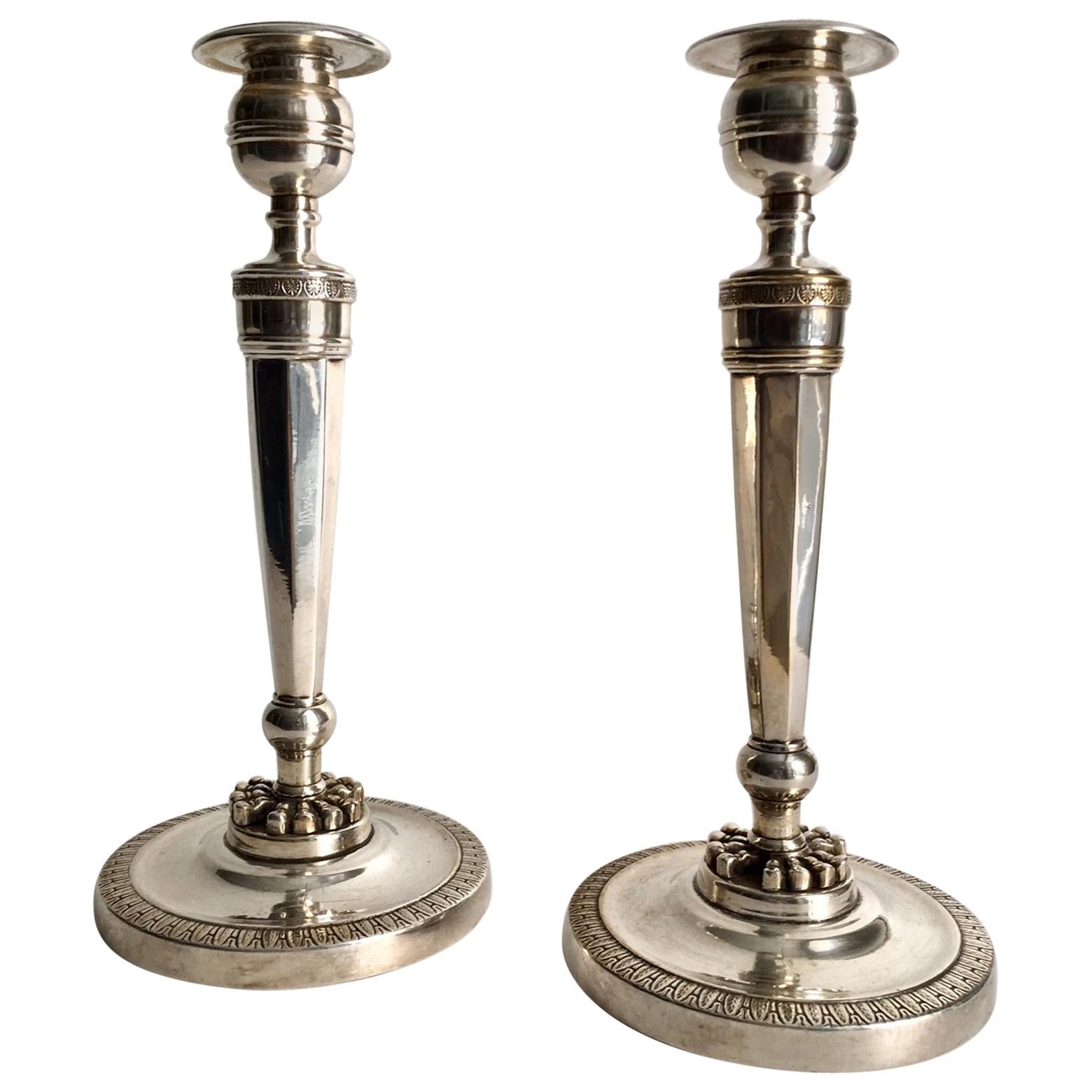 19th Century Pair of Empire Candlesticks
