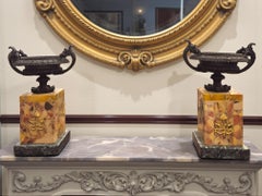 Pair of 19th Century Aleppo Marble Cassolettes with Bronze Mounts, Empire style