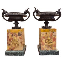 Paire de coupes Empire du 19e siècle montées sur une base en marbre