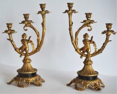19th Century Pair of Empire Gilt Bronze Figural Three-Light Candleholders