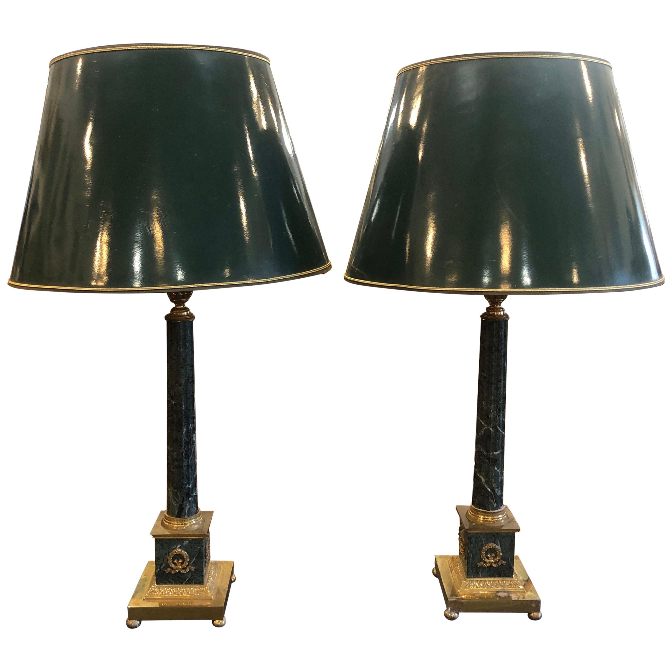 19th Century Pair of Empire Marble Table Lamps, 1880s