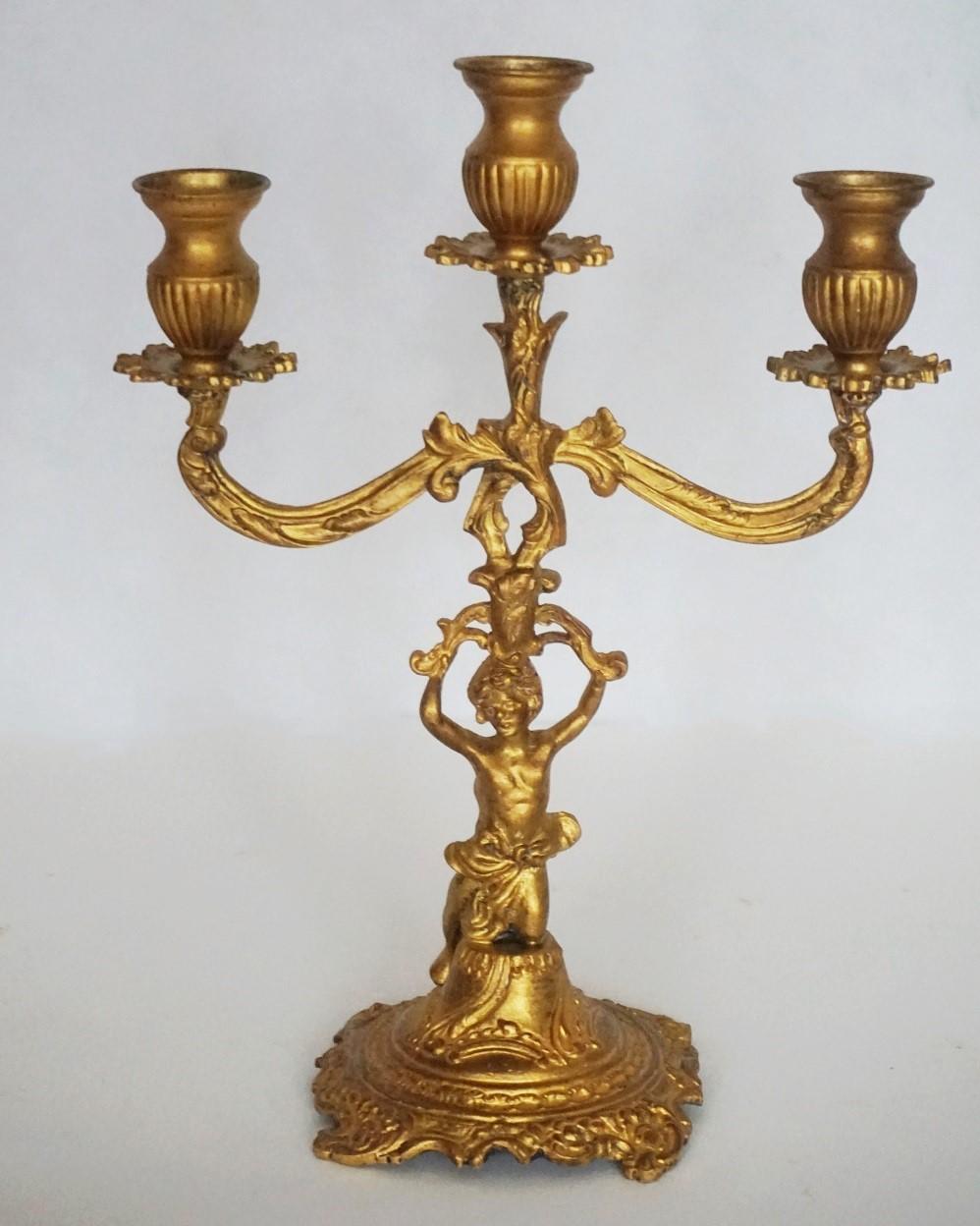19th Century Pair of Empire Style Gilt Bronze Figural Three-Light Candleholders In Good Condition In Frankfurt am Main, DE
