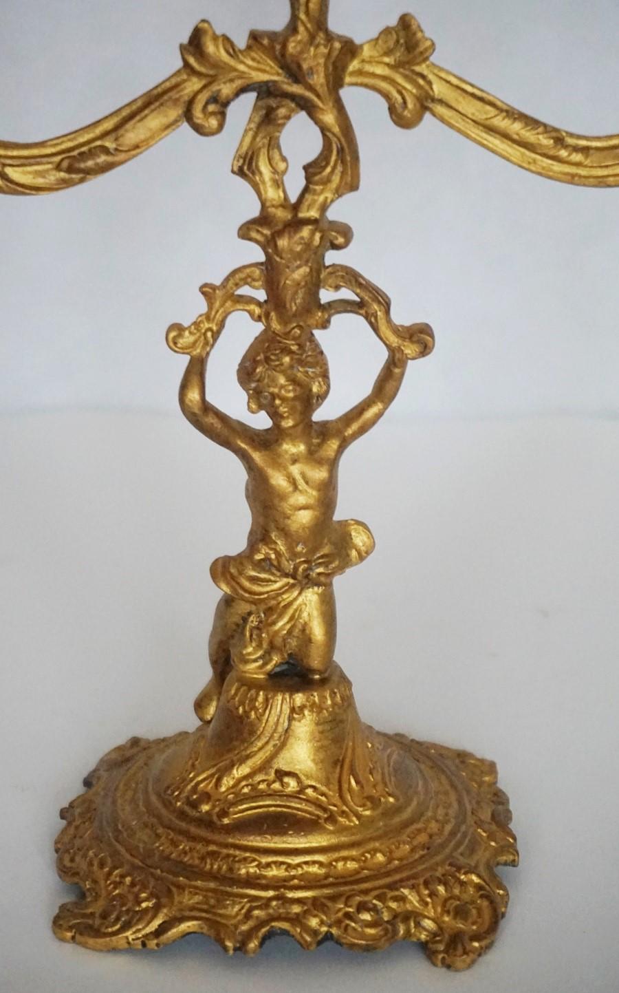 19th Century Pair of Empire Style Gilt Bronze Figural Three-Light Candleholders 1