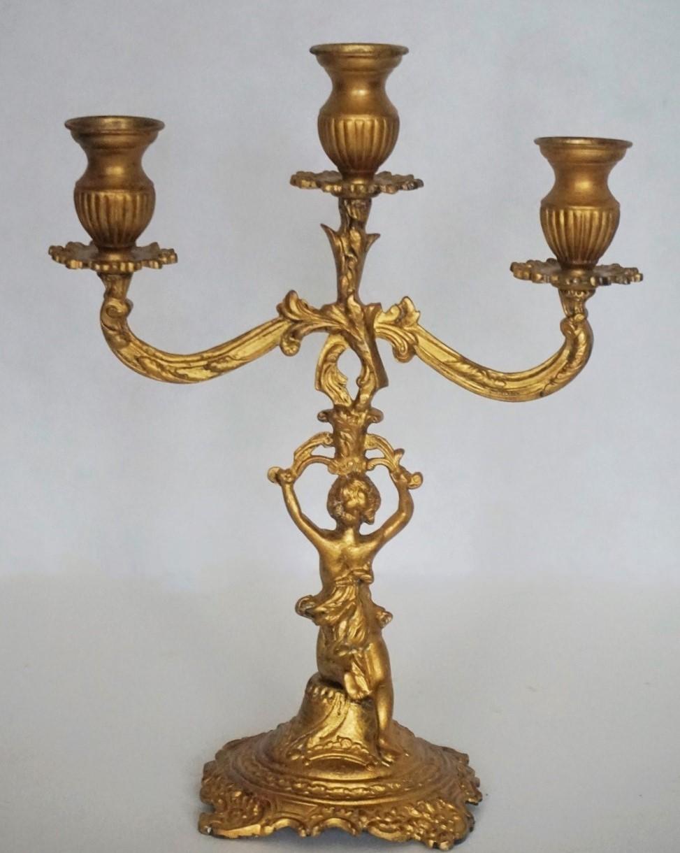 19th Century Pair of Empire Style Gilt Bronze Figural Three-Light Candleholders 2