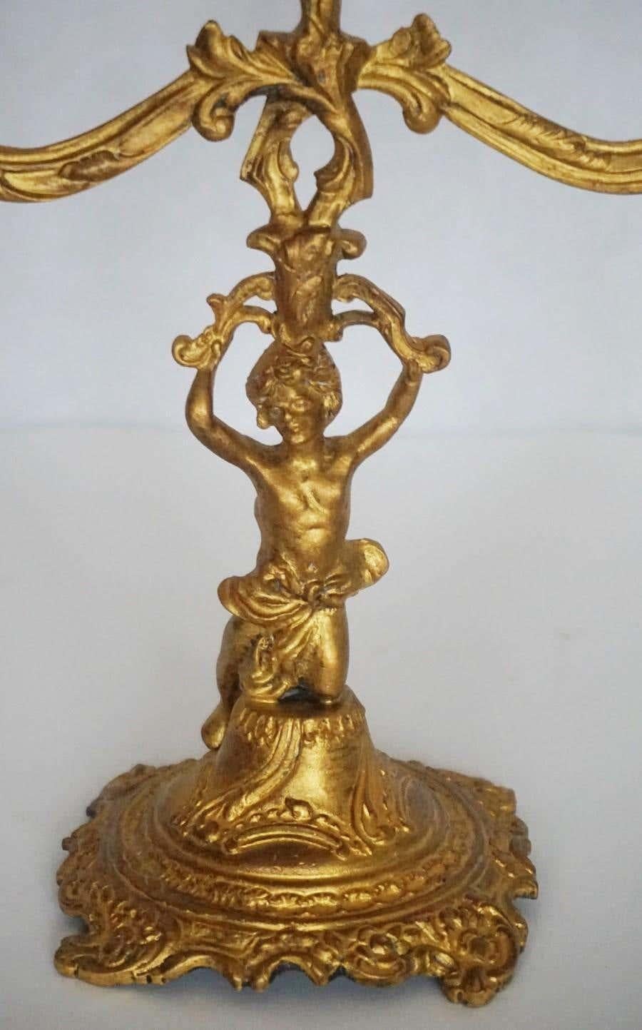19th Century Pair of Empire Style Gilt Bronze Figural Three-Light Candleholders For Sale 2