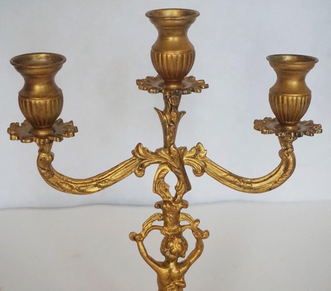 19th Century Pair of Empire Style Gilt Bronze Figural Three-Light Candleholders 3