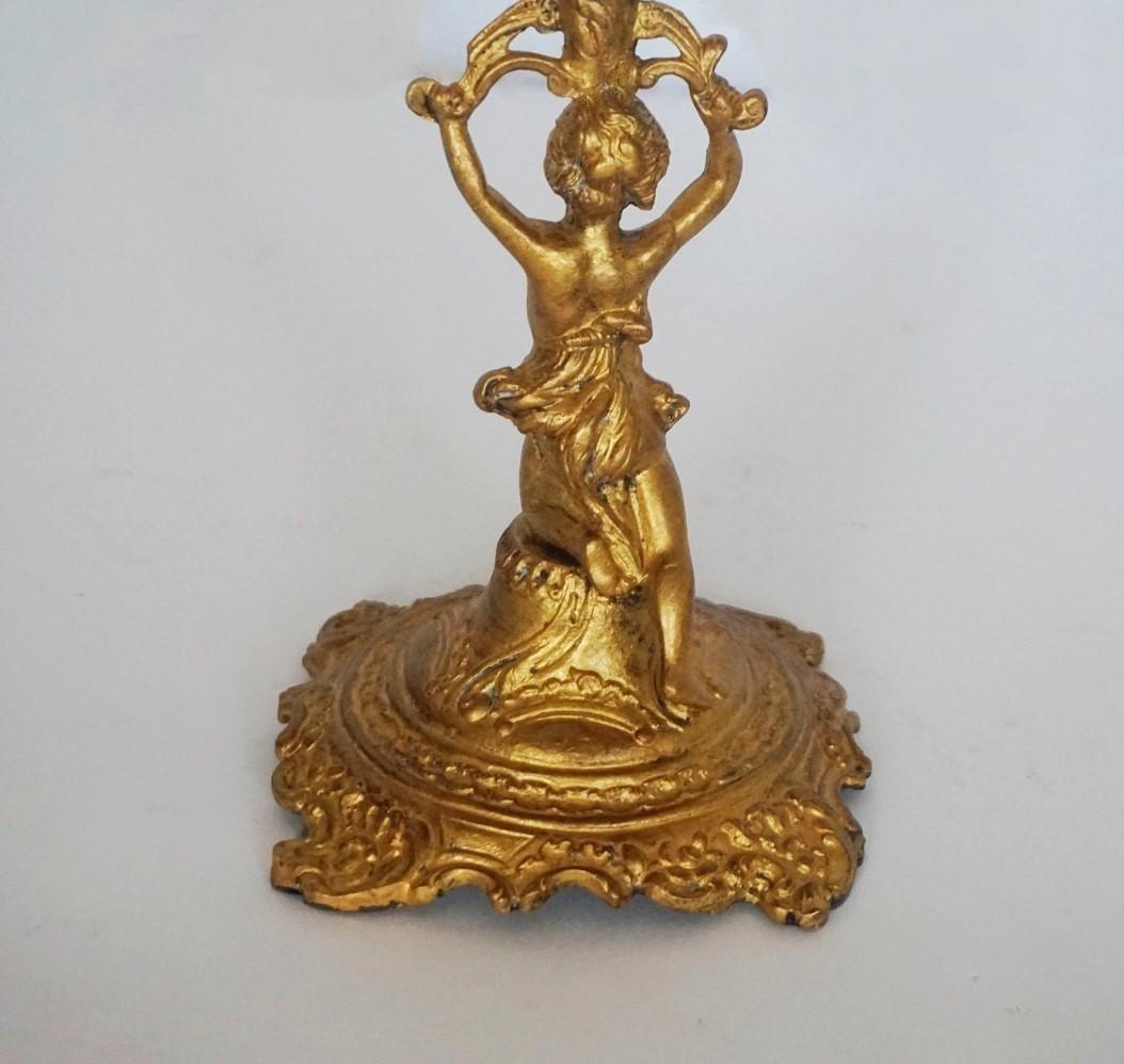 19th Century Pair of Empire Style Gilt Bronze Figural Three-Light Candleholders 4