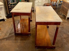 19th Century Pair of Empire Style Italian Walnut Consoles