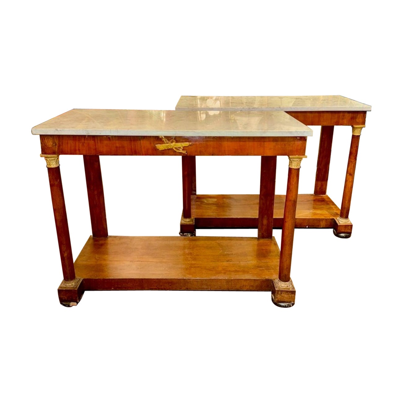 19th Century Pair of Empire Style Italian Walnut Consoles
